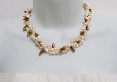 Multicolored Pebble & Keishi Genuine Freshwater Pearl Necklace & Bracelet NK426 - Image 1 of 4