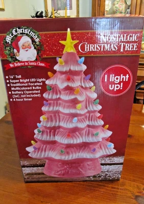 Mr. Christmas 16 Pulgadas Retro Cerámica Nostálgica Árbol de Navidad Rosa Temporizador de Batería Foto 1 de 4