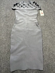 Whoinshop Bandage Dress Womens Small Gray Cutout Bodycon Midi Knit Evening Party - Picture 1 of 13