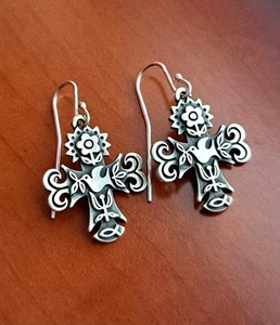 Retired James Avery Sterling Silver La Primavera Cross Dangle Drop Earrings EUC! - Picture 1 of 6