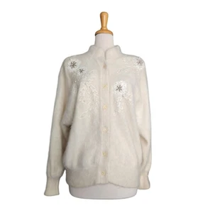 Vintage Belldini Angora Blend Cream Cardigan Sweater - Picture 1 of 20