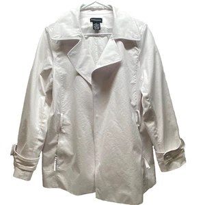 Sutton Studio Trench Coat Women's 8 White Woven Belted Peacoat Bloomingdales GUC - Picture 1 of 20