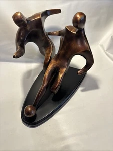 Soccer Players Bronze Scripture American 1950 s Bronze Soccer Statue - Picture 1 of 9