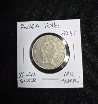 1846c Áustria 20kr- XF-AU Prata- Boa Tonificação! - Imagem 1 de 2