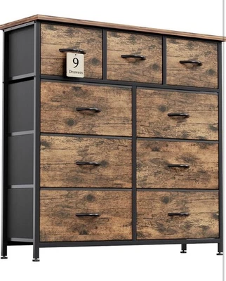 Dresser for Bedroom with 9 Drawers, Chest of Drawers with Wooden Top, Tall Fabri - Image 1 of 4