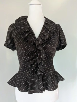 Blusa Ralf Lauren 100 % algodón con volantes marrón talla P Foto 1 de 4