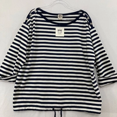 Nuevo Top Anne Klein Talla 1X Rayas Elástico Tejido Botón Detalle Náutico Costero Foto 1 de 4