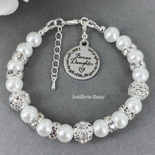 Handmade Pearl Bracelet Bonus Daughter Charm Rhinestones Birthday Adoption Gift