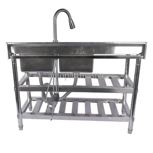 Stainless Steel 47.2 Inch Modern Utility Free Standing Single Bowl Kitchen Sink - Picture 1 of 11