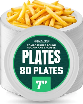 Placas de papel de alta resistencia de 7" | 100 % compostables y biodegradables | Hechas de azúcar Foto 1 de 4