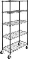5-Shelf Black Stainless Steel Shelving Organizer Rack on Wheels Home Shop Garage