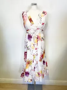 NEW APANAGE FEMME COTTON & SILK WHITE MULTICOLOUR PRINT SLEEVELESS DRESS SIZE 14 - Picture 1 of 4