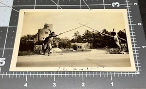 Weird Men Sword Fight ROADSIDE Statue Long Island NY Oceanside Vermont Ave PHOTO - Picture 1 of 3