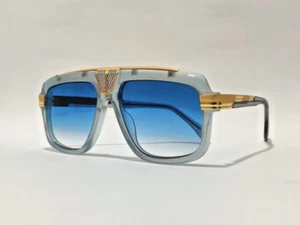 Cazal Sunglasses Crystal Translucent Gold Frame Blue Tinted Lens Unisex Eyewear - Picture 1 of 9