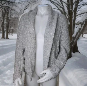 Vince Alpaca Sweater Womens Sz M Gray Textured Dolman Sleeve Open Cardigan Italy - Picture 1 of 8