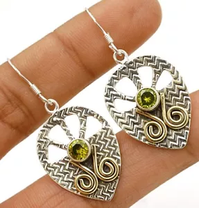 Natural Two Tone Peridot 925 Solid Sterling Silver Earrings - Picture 1 of 1