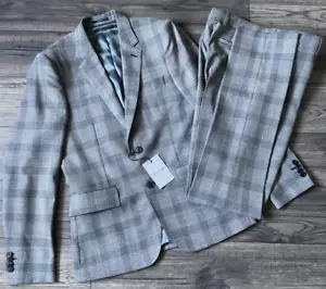 PAUL SMITH SZARY KRATA 2-CZĘŚCIOWY WEŁNIANY GARNITUR ROZMIAR 38R MADE IN ITALY DETALICZNY NOWY Z METKĄ - Zdjęcie 1 z 19