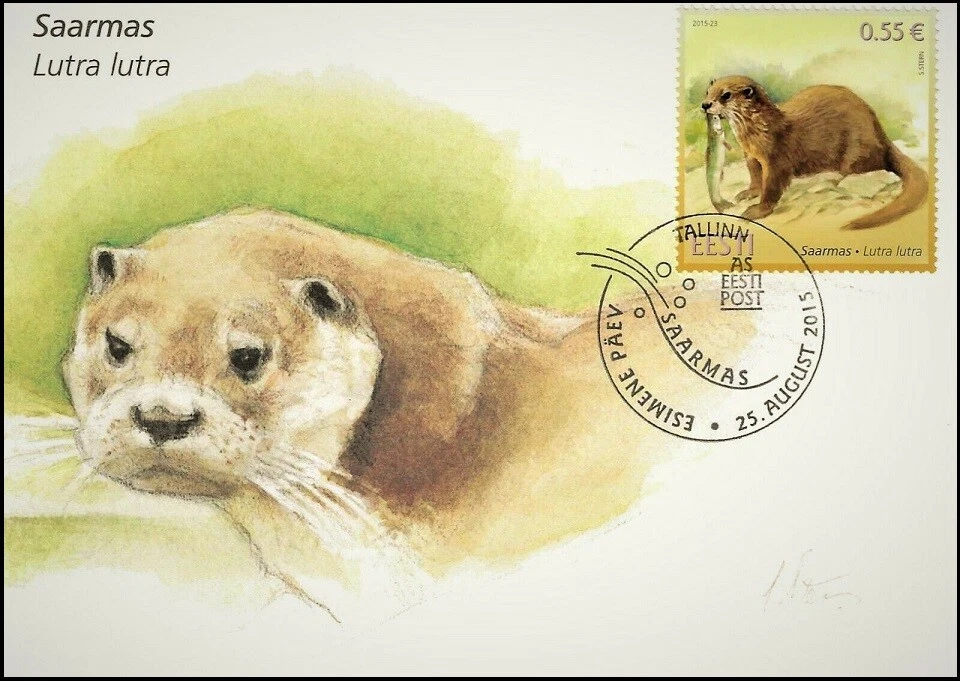 Eurasian Otter Lutra Lutra With Fish Estonia Estland Mint Maxi FDC Card 2015 - Image 1 of 1