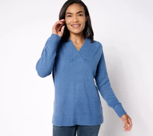 Suéter Belle by Kim Gravel Let's Get Cozy Cruzado Cuello en V Azul M - Imagen 1 de 2