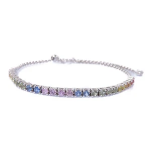 Fine Jewelry Color Stone Bracelet Bangle Accessories 18K White Gold Multicolor - Picture 1 of 9