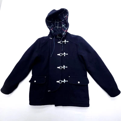 Antigo Casaco Polo Ralph Lauren Lã Bombeiro Feminino Grande Capuz Marinho Xadrez Fecho Forrado - Imagem 1 de 4