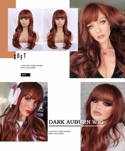 NEW! Lovely Long Auburn Red Wig with Bangs /2 wigcaps - Picture 1 of 7