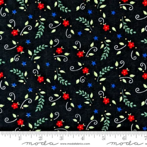 MODA FABRICS #5616 14"RED,WHITE & BLOOM " FLORAL ON BLACK  BTP - Picture 1 of 1