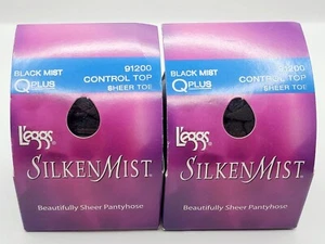 Leggs Silken Mist Black Mist transparente Zehenkontrolle Top Strumpfhose Q Übergröße 91200 - Bild 1 von 7