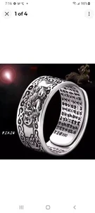 MEN'S FENG SHUI WITH PIXIU GOOD FORTUNE RING. SILVER PLATED. ADJUSTABLE SIZE. - Picture 1 of 4