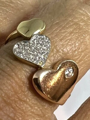GoLD 14k RING Heart love tri solid cz fine gift her 7 4 5 6 8 9 10 valentine - Image 1 of 4