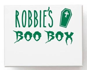 Personalised Name Vinyl Sticker Decal Label for Halloween Boo Box Container Gift - Picture 1 of 19