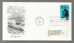 US Scott #1438, First Day Cover 10/4/71 Dallas Single Drug Addiction - Picture 1 of 1
