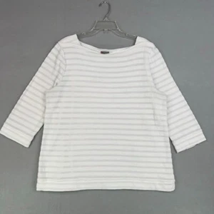 T By Talbots Pullover Womens Extra Large White Striped Terry Coastal Minimal - Picture 1 of 14