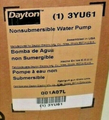 DAYTON 3YU61 - 1/12  HP Utility Pump, 115 Volts, 3/4 in MGHT Inlet & Hose Outlet - Image 1 of 2