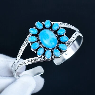 Sleeping Beauty Turquoise Gemstone 925 Sterling Silver Adjustable Cuff Bangle - Image 1 of 4