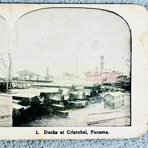 Docks at Cristobal Panama handgetönte Stereoview Karte Vintage Dockszene - Bild 1 von 4