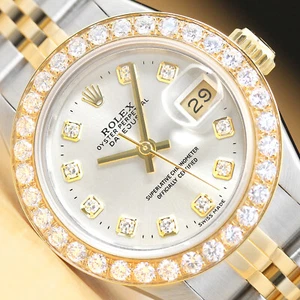Damen Rolex Datejust Fabrik Diamant Zifferblatt Quickset Uhr + 18K 1.13 Karat - Bild 1 von 9