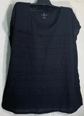 Novo Liz Claiborne Feminino Plus Size 3x Top gola redonda plissada frente malha preta top - Imagem 1 de 4