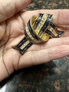 JOAN RIVERS PIN PAVE COBALT BLUE ENAMEL LARGE BOW PIN SIGNED - Picture 1 of 4