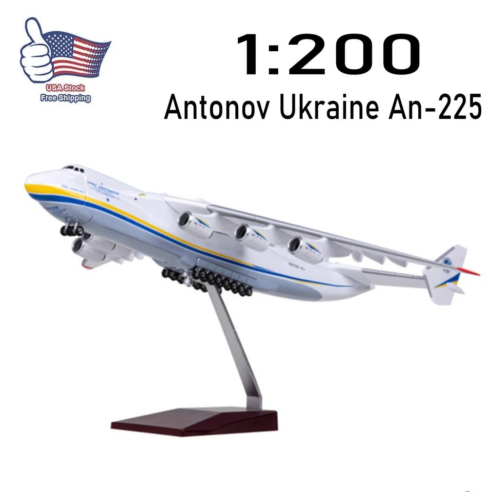 Modelo de avión de resina de transporte estratégico de avión Antonov Ucrania An-225 1/200 Foto 1 de 4