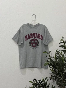 Vintage  70s 80s HARVARD UNIVERSITY Ve Ri Tas Cotton Poly Tee Medium Made In USA - Picture 1 of 6