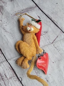 Orange Ginger Christmas Cat Ornament With Heart And Bell - Picture 1 of 8