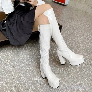 Womens Cowboy Riding Platform Block High Heel Knee High Boots Casual Party Shose - Picture 1 of 29