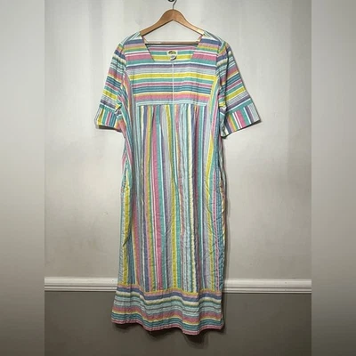 Vintage Coleções Etc Vestido Casa Anos 90 Kaftan MuuMu Maxi Bolsos Vovó GG - Imagem 1 de 4