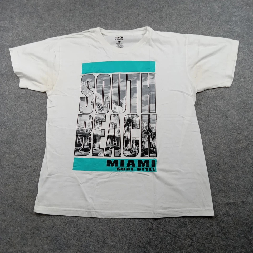 Surf Style Shirt Mens Large White Graphic Tee T-Shirt Florida South Beach Miami - Image 1 of 4