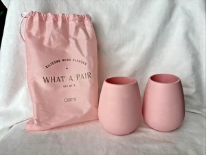 Odeme Set of 2 Silicone Stemless Wine Glasses What a Pair Pink Fab Fit Fun NEW - Picture 1 of 5