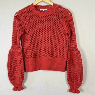 Suéter Boho Rebecca Minkoff Para Mujer Talla Pequeña Naranja Óxido Tejido Abierto Bianca Foto 1 de 4