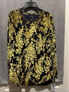 Camicetta media Calessa donna oro LS multicolore marrone oro giallo nuova con etichetta $59 - Foto 1 di 4