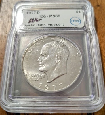 1977-D Eisenhower $1 MS66 ICG Autographed Graded Slab Denver Collectible Dollar! - Image 1 of 3