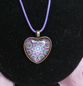 Beautiful Metal & Glass Heart Necklace, Lavender, 18", 1"x1" - Picture 1 of 2